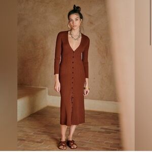 Sézane Charlie Knit Sweater Dress in Hazelnut Brown